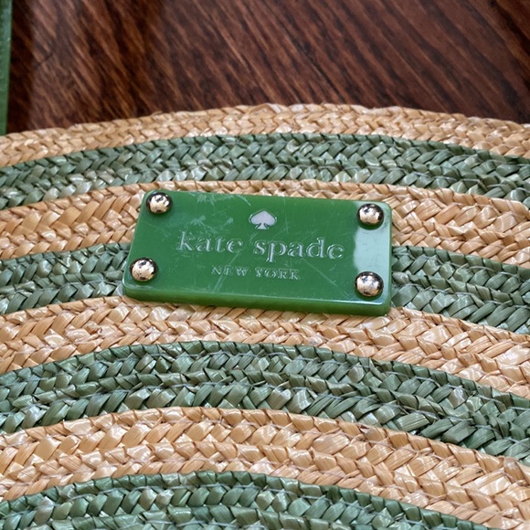 Kate Spade Green Stripe Lawn Party Reign Half Moon Straw Tote - Picture 2 of 10